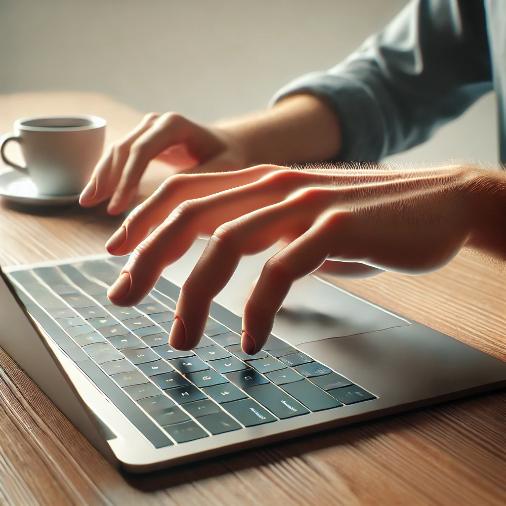 One-handed typing on a laptop keyboard